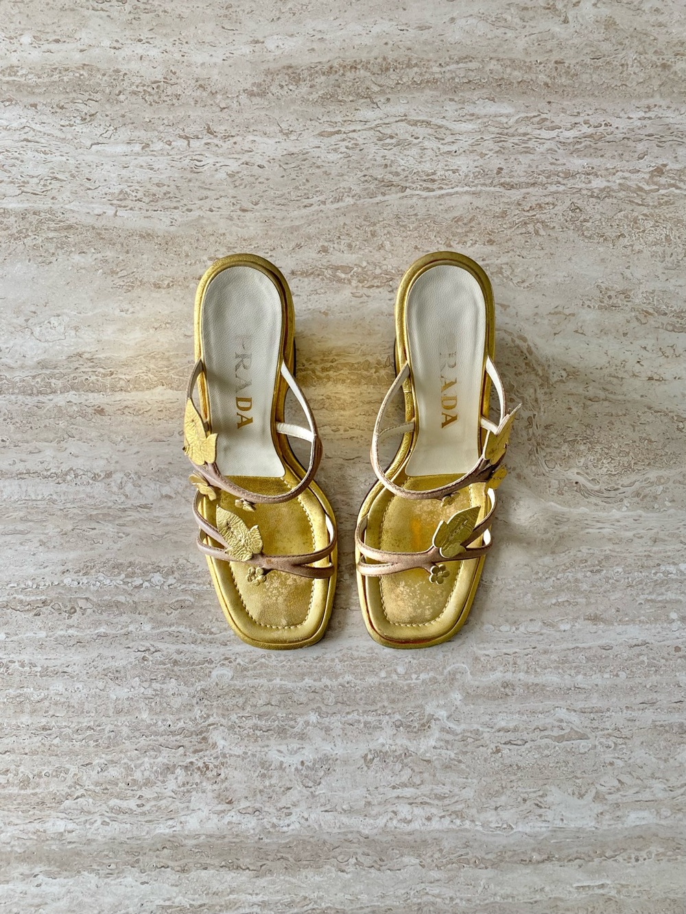 Vintage Prada Leaf Appliqué Sandal Wegdes - Picture 2 of 9